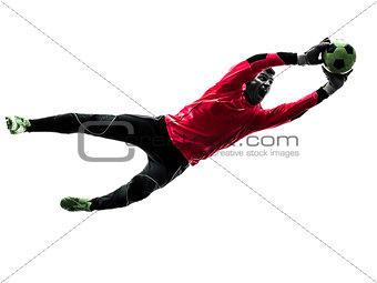 caucasian soccer player goalkeeper man catching ball silhouette