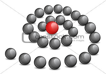 Conceptual illustration - a red sphere in the spiral center