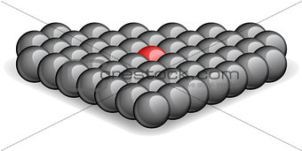 Red ball within black ones, vector illustration