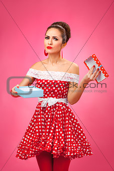 Gift disappointement. Pin-Up Retro Style Woman.
