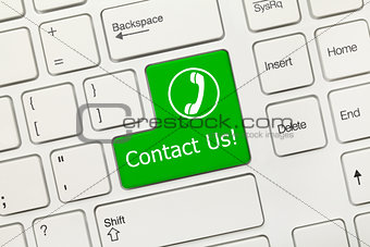 White conceptual keyboard - Contact Us (green key with handset)