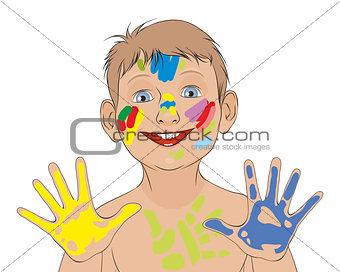 Boy soiled in a paint