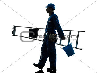 repair man worker ladder walking silhouette