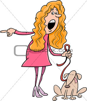 woman with dog cartoon illustration