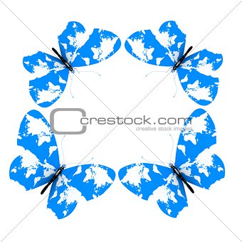 Map of Earth on butterflies isolated on white 