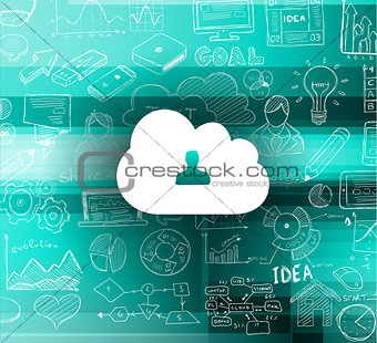 Cloud Computing concept with infographics sketch set: design elements 