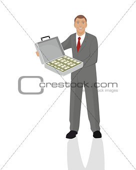 Businessman with full case of money