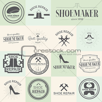 Set of vintage shoes repair and shoemaker labels