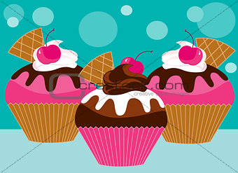 three pink cupcakes