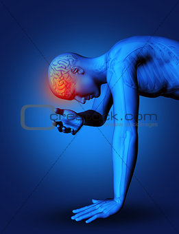 3D male figure with brain highlighted