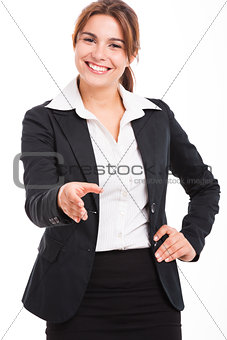 Business woman giving a handshake