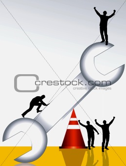 emotions of silhouette of man on top and around a spanner