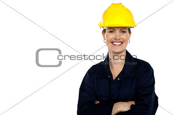 Beaming construction worker. Cheerful portrait