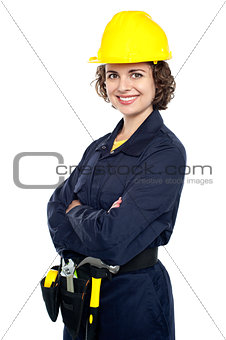 Cheerful young worker in jumpsuit