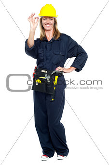 Construction worker showing perfect gesture