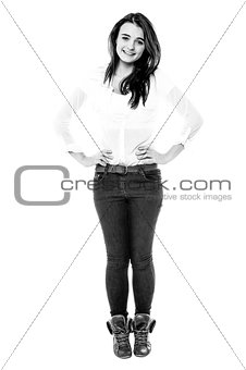 Black and white image of a trendy girl