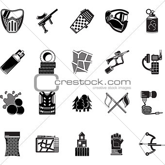 Paintball black icons vector collection