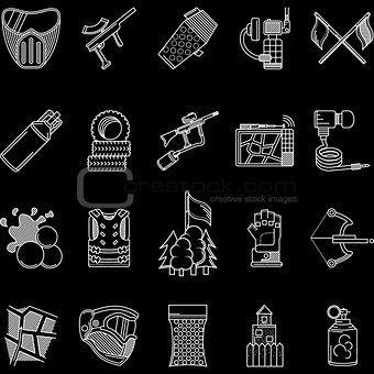 Paintball white line icons vector collection