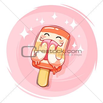 Happy Cartoon Ice Cream on Round Frame