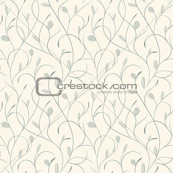 Clear floral blue on beige seamless pattern