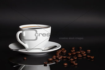 Cup of coffee with beans
