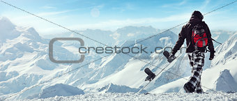 Snowboard freerider  in the mountains
