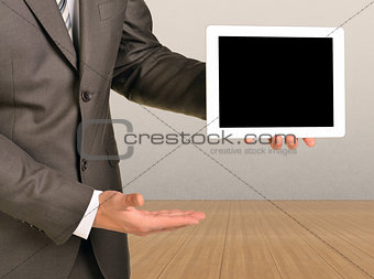 Your concept on the tablet. Man holding tablet