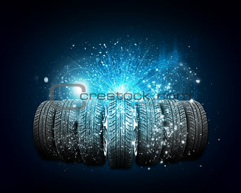 Car wheels. Abstract dark background is magic lines and stripes