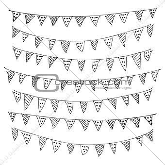 Hand drawn pen and ink style illustration of bunting