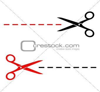 black and red scissors silhouette with cutting lines