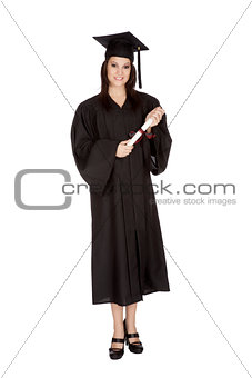 Beautiful Caucasian woman posing in a black graduation gown