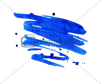 Blue watercolor stain with aquarelle paint blotch