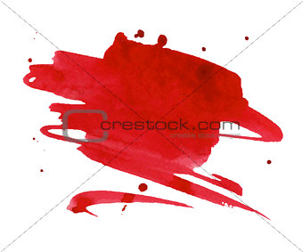 Red watercolor stain with aquarelle paint blotch