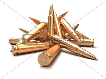Rifle bullets over white background