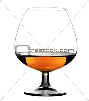 Glass with cognac on white background isolated