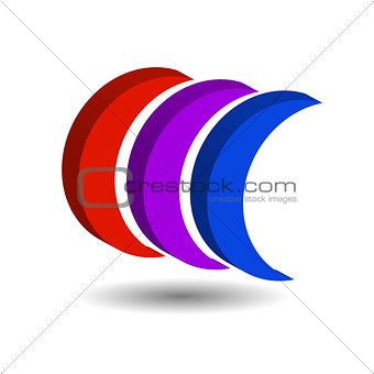Crescent shaped 3d logo with shadow