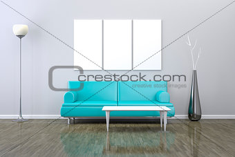 blue room with a sofa