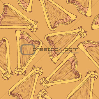 Sketch harp musical instrument in vintage style