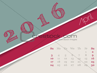 Simplistic april 2016 calendar design