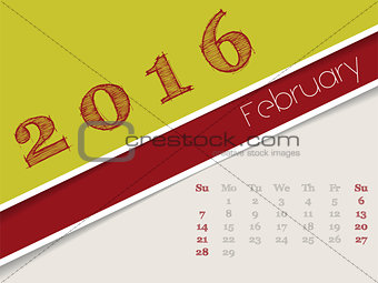 Simplistic february 2016 calendar design