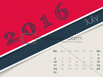 Simplistic july 2016 calendar design
