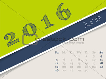 Simplistic june 2016 calendar design