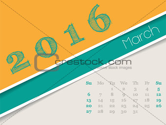 Simplistic march 2016 calendar design