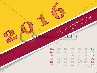 Simplistic november 2016 calendar design