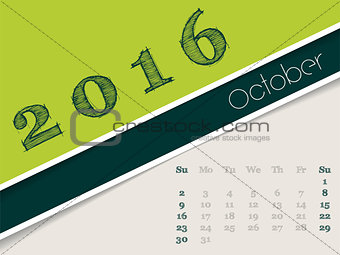 Simplistic october 2016 calendar design