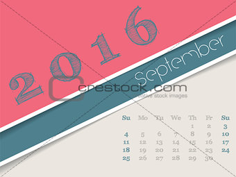 Simplistic september 2016 calendar design