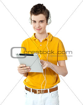 Smart boy using touch screen device