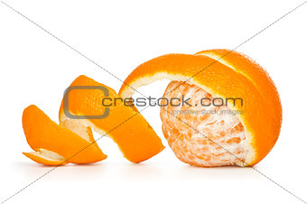 orange peeled skin on a white background