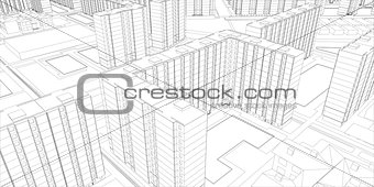 Wire-frame buildings. Vector