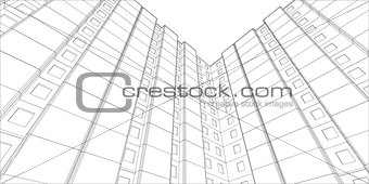 Wire-frame building. View from bottom up. Vector